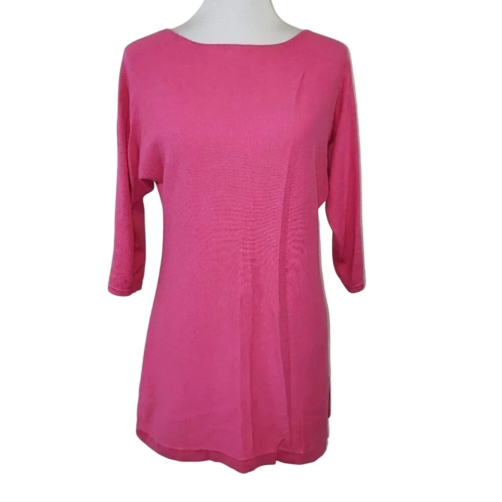 Chaps Sweater Tunic Small Pink 3/4 Sleeve Boat Neck Cotton Modal Side Slit